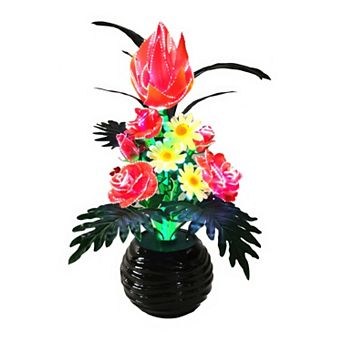 20"H Black Base Multicolor Lotus LED Vase Lamp, Lighted Floral Home Décor