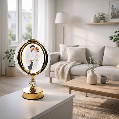 14"H Golden Base Oval Photo Frame Touch Lamp, LED Decorative Accent