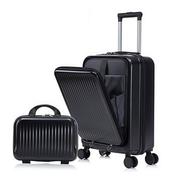 2 pc ABS Spinner Wheel Luggage Set with Combination Lock Front Opening Cosmetic Case
