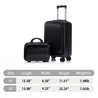 2 Piece ABS Spinner Wheel Luggage Set with Combination Lock Front Opening Cosmetic Case