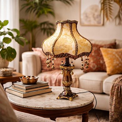24"H Dark Brown Ornate Vase with Cream Floral Palace Shade LED Lamp