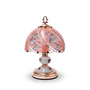 14"H Pink Vintage Floral Glass Panel Design Touch Lamp