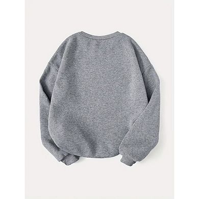 Large Size Hoodless Fleece Sweatshirt Round Neck Long Sleeve Drop Shoulder Pullover