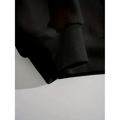 Large Size Hoodless Fleece Sweatshirt Round Neck Long Sleeve Drop Shoulder Pullover