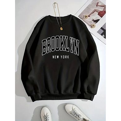 Large Size Hoodless Fleece Sweatshirt Round Neck Long Sleeve Drop Shoulder Pullover