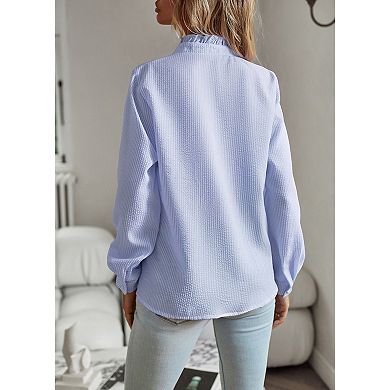Womens Striped Button Down Shirts Lapel Long Sleeve Boyfriend Blouse Loose Business Work Tops