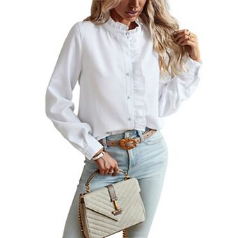 Womens Striped Button Down Shirts Lapel Long Sleeve Boyfriend Blouse Loose Business Work Tops