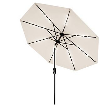 Patio Umbrella w/Solar Lights, Outdoor Table Umbrella w/8 Durable Ribs,Tilt & Crank Mechanism,10 FT