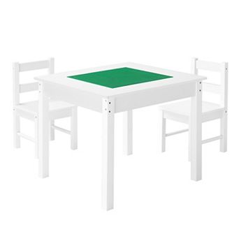 Kids Building Block Table & 2 Chairs Set with Storage, White