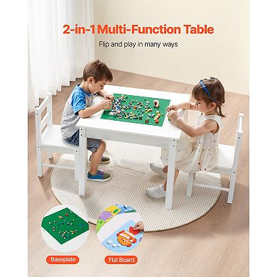 Kids Building Block Table & 2 Chairs Set with Storage, White