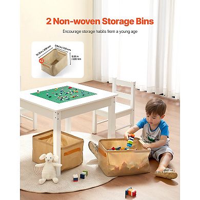 Kids Building Block Table & 2 Chairs Set with Storage, White