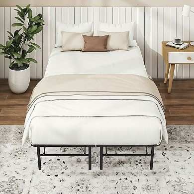 Decksplore Bed Frame 14 Inch Foldable Metal Platform with Steel Slats Tool-Free Assembly