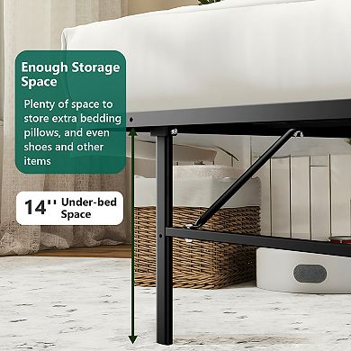 Decksplore Bed Frame 14 Inch Foldable Metal Platform with Steel Slats Tool-Free Assembly
