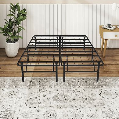 Decksplore Bed Frame 14 Inch Foldable Metal Platform with Steel Slats Tool-Free Assembly