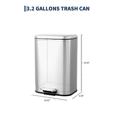 Garvee 3.2 gal Bathroom Trash Can, Step Garbage Can with Soft-Close Lid
