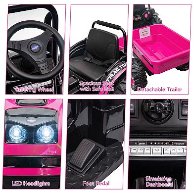 12V Kids Ride on Tractor with Tiltable Trailer 6 Wheels