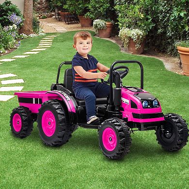 12V Kids Ride on Tractor with Tiltable Trailer 6 Wheels
