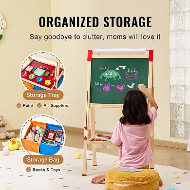 3-in-1 Kids Art Easel Double-Sided Wooden Magnetic Whiteboard Chalkboard