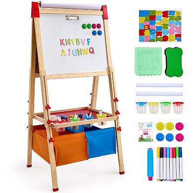 3-in-1 Kids Art Easel Double-Sided Wooden Magnetic Whiteboard Chalkboard