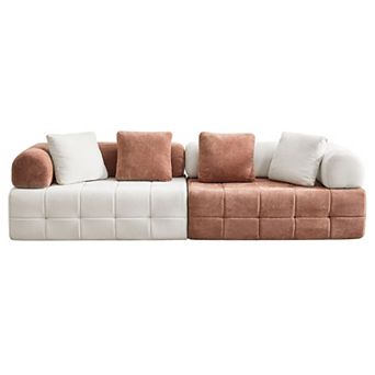 Modern Chenille Sectional Sofa with Chaise, Two-Tone Design, 4-Seater or 6-Seater