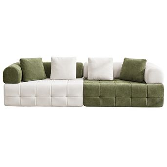 Modern Chenille Sectional Sofa with Chaise, Two-Tone Design, 4-Seater or 6-Seater