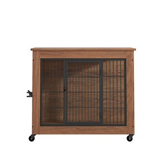 IFMALL Furniture Style Dog Crate End Table with Wheels for Small Pets