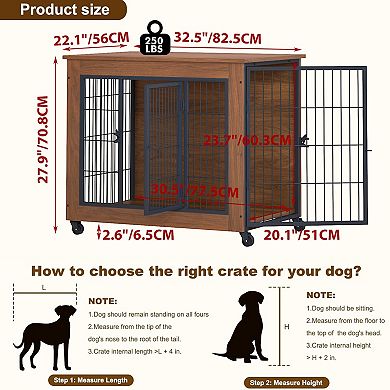 IFMALL Furniture Style Dog Crate End Table with Wheels for Small Pets