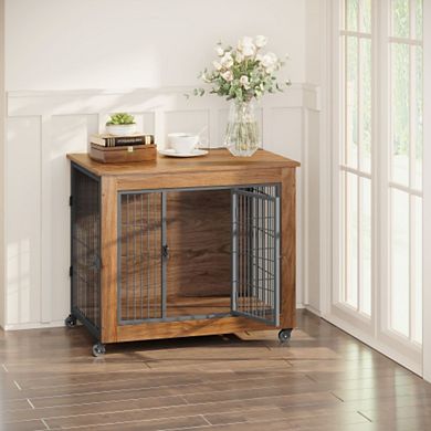 IFMALL Furniture Style Dog Crate End Table with Wheels for Small Pets