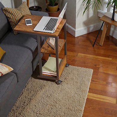 Lufeiya Mobile Computer Desk with Lockable Wheels, End Table with Storage Shelves, Side Table