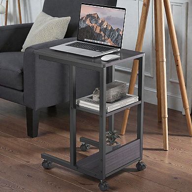 Lufeiya Mobile Computer Desk with Lockable Wheels, End Table with Storage Shelves, Side Table