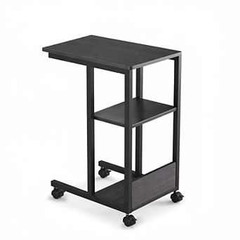Lufeiya Mobile Computer Desk with Lockable Wheels, End Table with Storage Shelves, Side Table