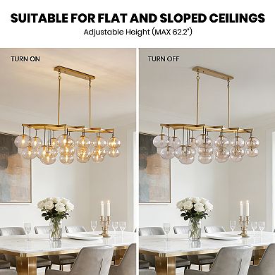 Moooni 24 Lights 72" Gold Modern Rectangle Crystal Chandelier Pendant Light Fixture No Bulbs