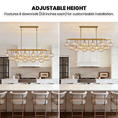 Moooni 24 Lights 72" Gold Modern Rectangle Crystal Chandelier Pendant Light Fixture No Bulbs