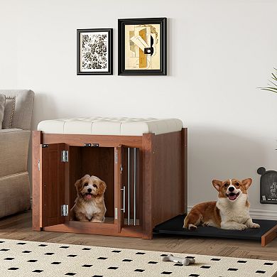 IFMALL Multifunctional Storage Ottoman with Pet Crate and Removable Cushion