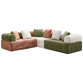 Modern Chenille Sectional Sofa with Chaise, Two-Tone Design, 4-Seater or 6-Seater