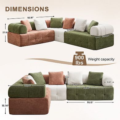 Modern Chenille Sectional Sofa with Chaise, Two-Tone Design, 4-Seater or 6-Seater