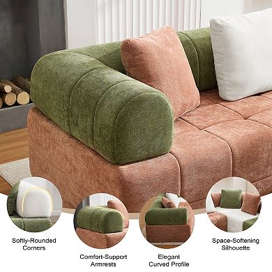 Modern Chenille Sectional Sofa with Chaise, Two-Tone Design, 4-Seater or 6-Seater