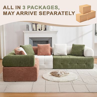 Modern Chenille Sectional Sofa with Chaise, Two-Tone Design, 4-Seater or 6-Seater
