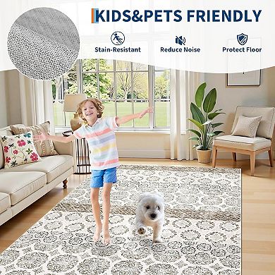 Washable Modern Abstract Rug, Non-Slip Low Pile Foldable Carpet for Home & Office