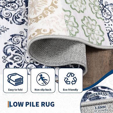 Washable Modern Abstract Rug, Non-Slip Low Pile Foldable Carpet for Home & Office