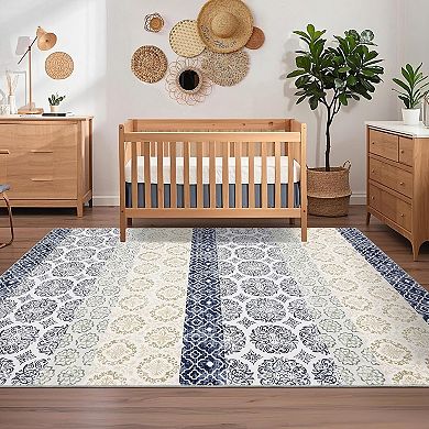 Washable Modern Abstract Rug, Non-Slip Low Pile Foldable Carpet for Home & Office