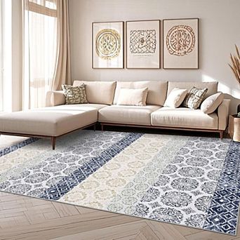 Washable Modern Abstract Rug, Non-Slip Low Pile Foldable Carpet for Home & Office