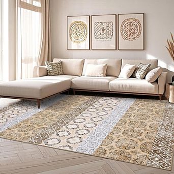 Washable Modern Abstract Rug, Non-Slip Low Pile Foldable Carpet for Home & Office