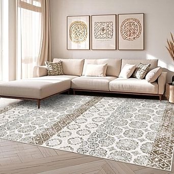 Washable Modern Abstract Rug, Non-Slip Low Pile Foldable Carpet for Home & Office