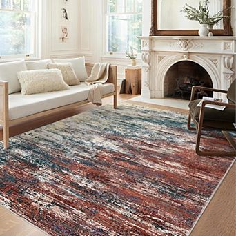 Washable Abstract Faux Wool Area Rug, Non-Slip Low-Pile Carpet for Home & Office