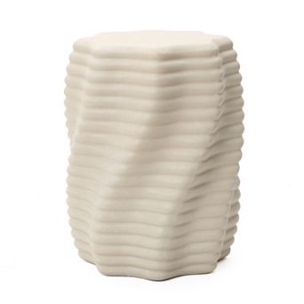 LuxenHome 18" Outdoor Side Table, Beige Sculptural Patio Side Table, Small Round End Table