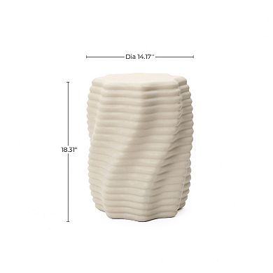 LuxenHome 18" Outdoor Side Table, Beige Sculptural Patio Side Table, Small Round End Table