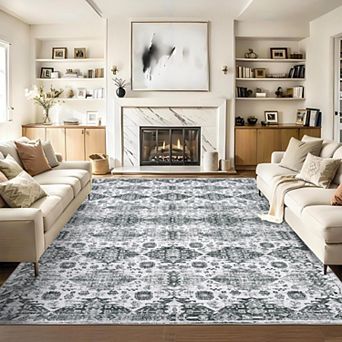 Washable Runner Rug, Vintage Floral Retro Boho Geometric, Non-Slip Low Pile Carpet for Home Spaces