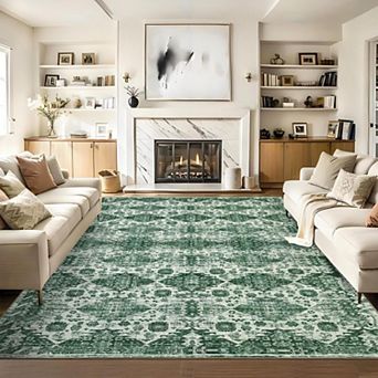 Washable Runner Rug, Vintage Floral Retro Boho Geometric, Non-Slip Low Pile Carpet for Home Spaces