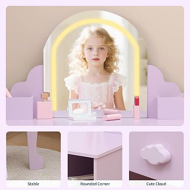 Vanity Table & Stool Set - Wooden Makeup Desk with Storage Drawer & Shelves